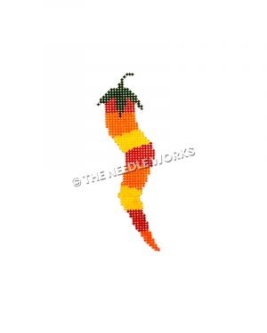 red, orange, and yellow striped chili pepper