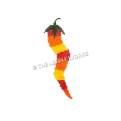red, orange, and yellow striped chili pepper