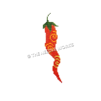 red chili pepper with orange and yellow swirls