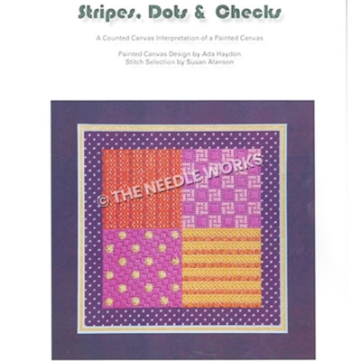 purple, red, and yellow patchwork square pattern with dark blue and gold border