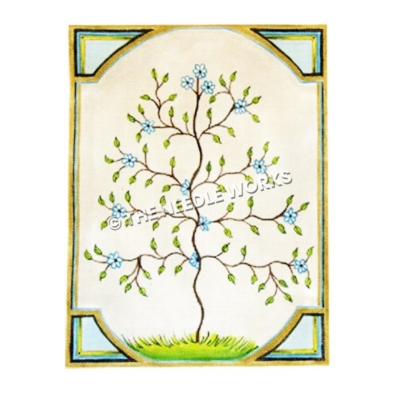 tree of life with blue and white flowers and leaves