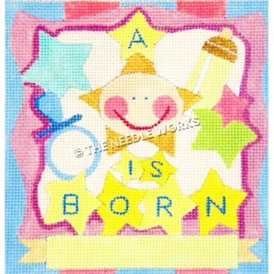 A Star is Born new baby square pattern in blue, pink, and yellow pattern