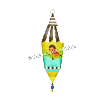 yellow, green, blue birdhouse with black and white roof and red bird