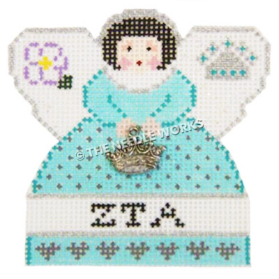 Zeta Tau Alpha angel holding metal crown embellishment