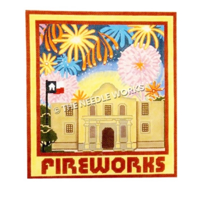 Alamo with fireworks