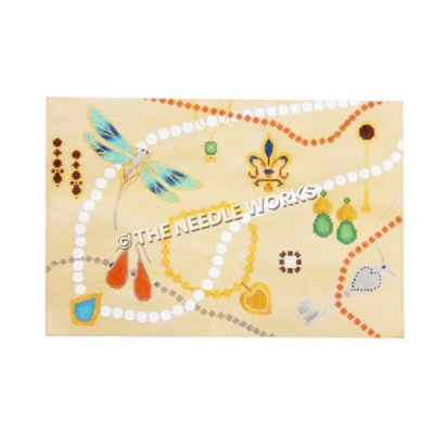 jewelry box top with dragonfly and assorted jewelry