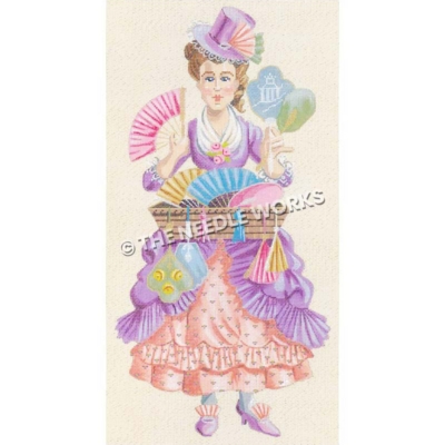 woman wearing purple and pink dress carrying many fans