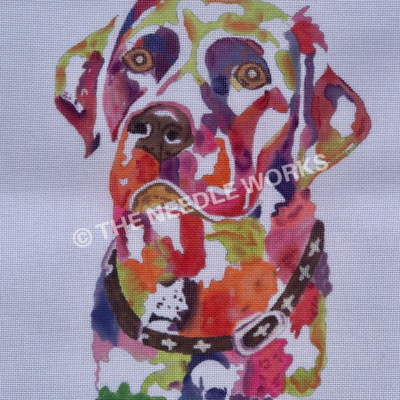 labrador face in colorful watercolor painting effect