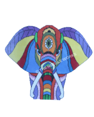 elephant head facing front in multi-color stripe decorations