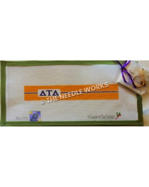 orange belt with delta tau delta letters in purple and purple stripe