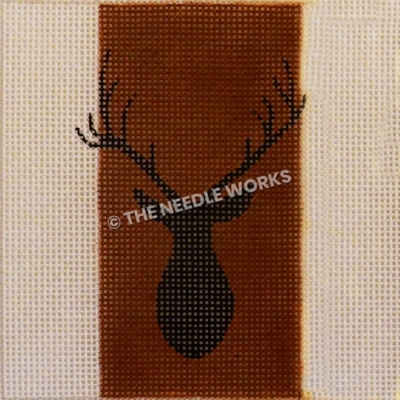 brown stripe with white borders and buck head silhouette