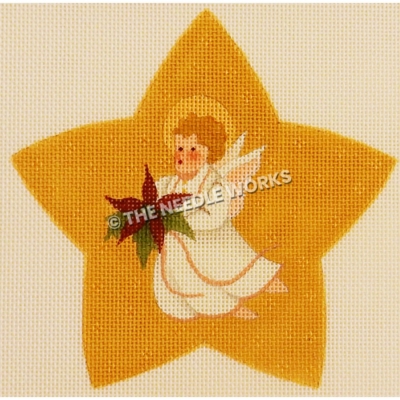 star with angel flying holding poinsettia