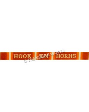 burnt orange and white stripes belt with Hook 'Em Horns in white