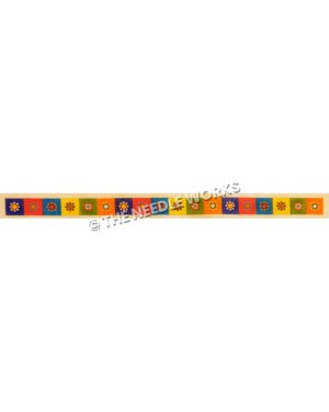belt with colorful squares and flower in center of each square