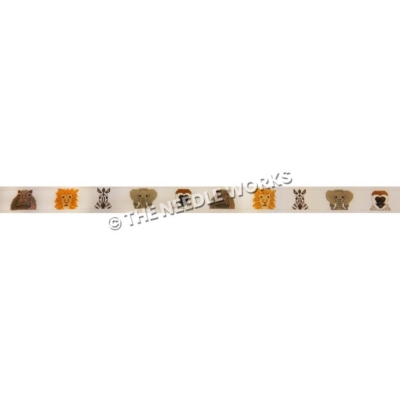 white belt with heads of rhinos, lions, zebras, elephants, and monkeys