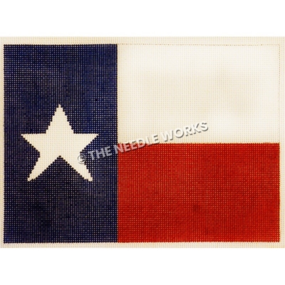 Texas flag with lone star on blue rectangle and white and red large stripes