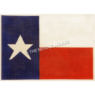 Texas flag with lone star on blue rectangle and white and red large stripes