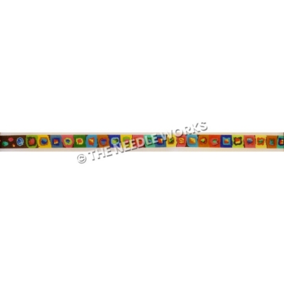 colorful belt with squares in geometric patterns with different shapes
