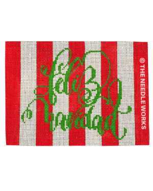 red and white striped rectangle with Feliz Navidad in green script