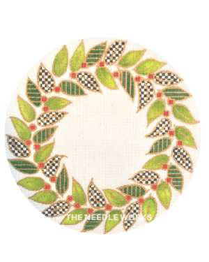 olive wreath with patterned leaves