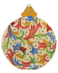 white ornamaent ball with colorful flowers