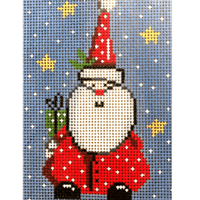 Santa with tall hat on blue background with snow and stars