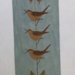 three brown birds with flowers and drangonfly canvas