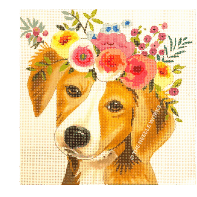 DOG WITH FLORAL "HAT"