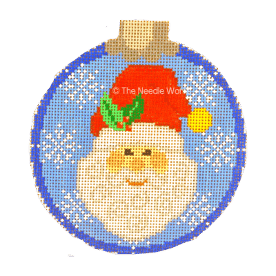 SANTA ON BLUE/SNOWFLAKES ORN