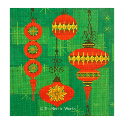 CHRISTMAS ORNAMENTS ON GREEN