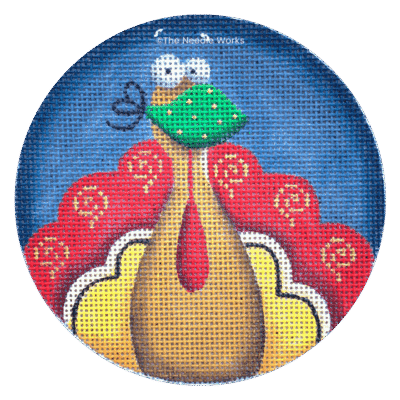 TURKEY W/MASK RD ORN