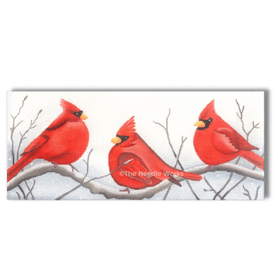 3 CARDINALS IN THE SNOW