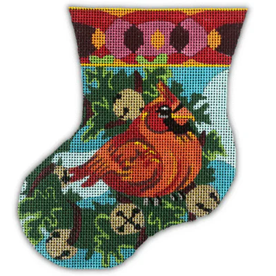 CARDINAL IN WREATH MINI STOCKIN