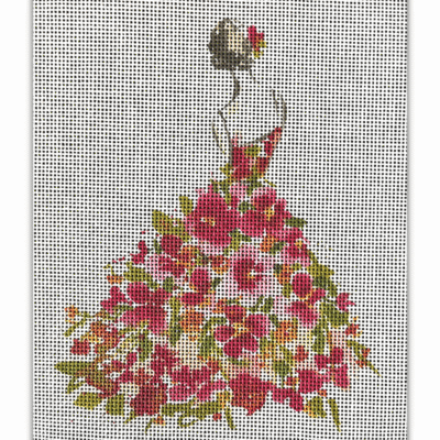 LADY W/MULTI COLORED FLOWERS