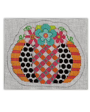 3 Round ~ Orange & Pink Deco Flower 3 Round handpainted Needlepoint  Canvas by Pepperberry