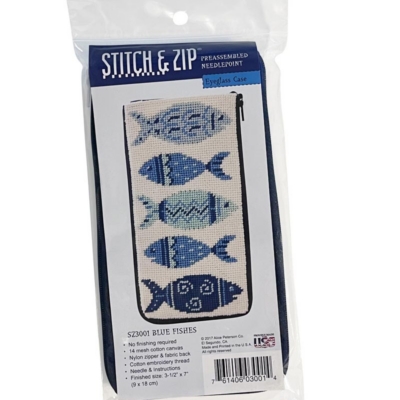 Stitch Zip Blue Fishes Eyeglass Case