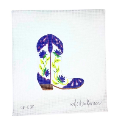 Blue Prickly Flower Cowgirl Boot