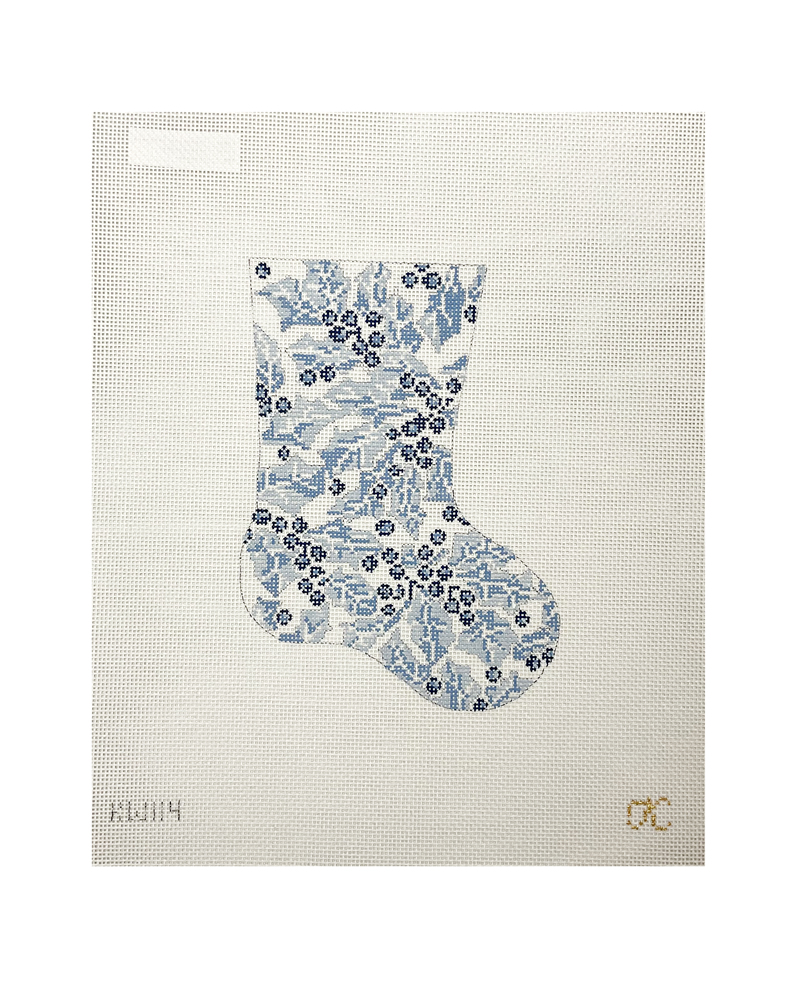 Blue and White Holly Mini Stocking