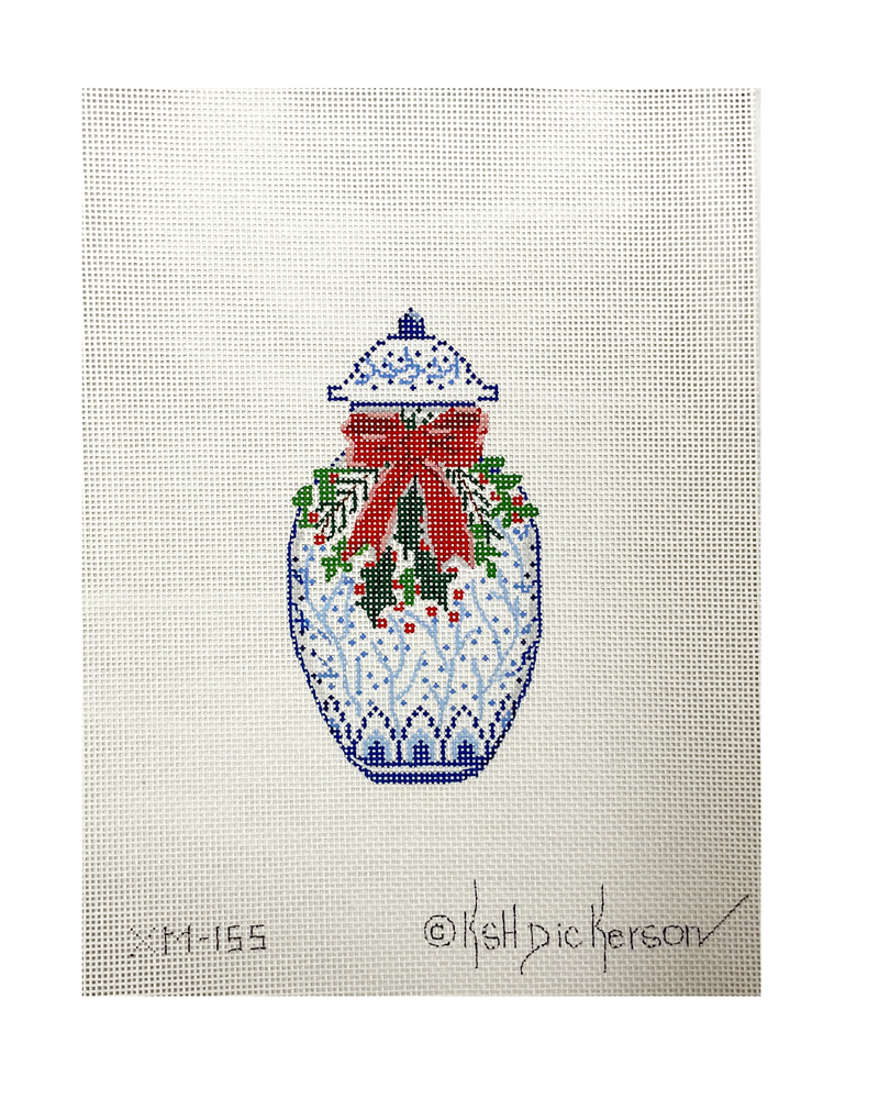 Blue Vase with Bow and Holly