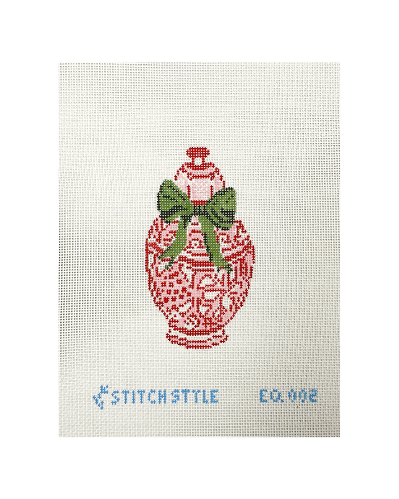 Red Ginger Jar w/Green Bow