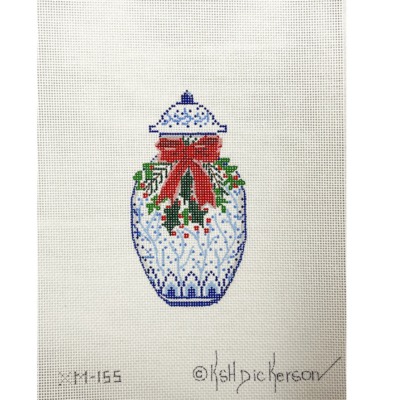 Blue Vase with Bow and Holly