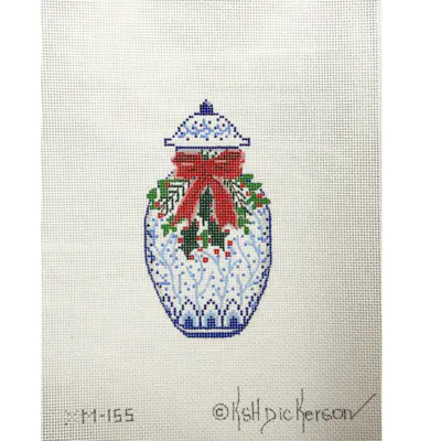 Blue Vase with Bow and Holly