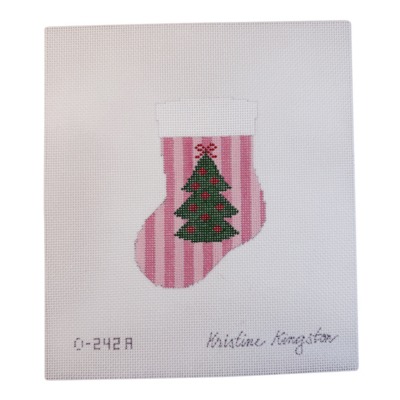 Christmas Tree on Pink Stripes Mini Stocking
