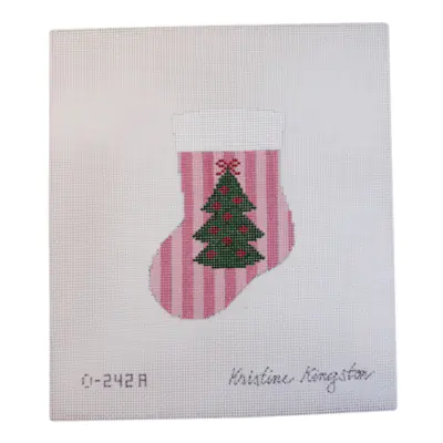 Christmas Tree on Pink Stripes Mini Stocking