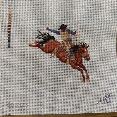 Black Rodeo Bronc Rider Needlepoint Canvas