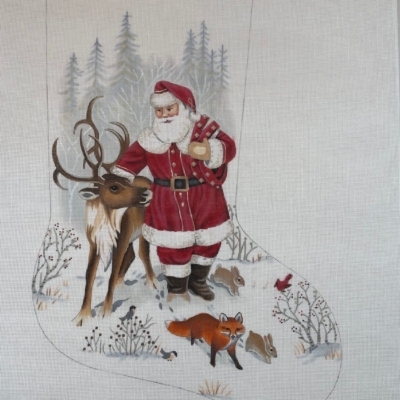 Santa with Reindeer with Antlers  Stocking